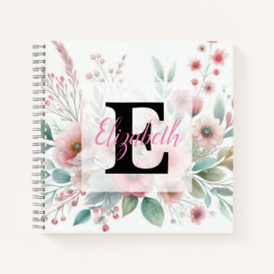 Cuaderno Nombre de monograma en acuarela Flores en pasteles