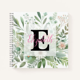 Cuaderno Nombre de monograma en acuarela Flores en pasteles