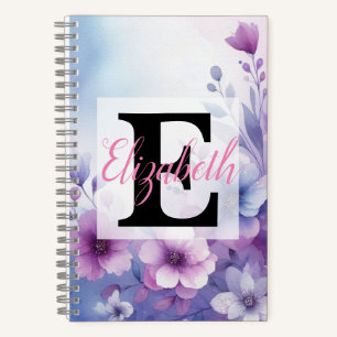 Cuaderno Nombre de monograma en acuarela Flores en pasteles