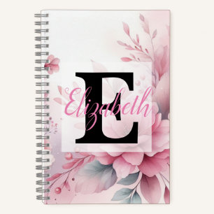 Cuaderno Nombre de monograma en acuarela Flores en pasteles