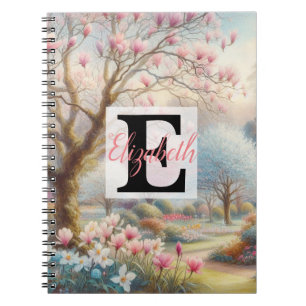 Cuaderno Nombre de monograma en parque floral vintage en ac