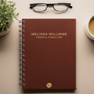 Cuaderno Nombre de Monograma Faux Red Leather & Gold de la