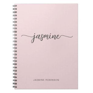 Cuaderno Nombre de monograma femenino rosa rubor minimalist