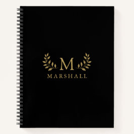 Cuaderno Nombre de monograma floral elegante moderno en neg