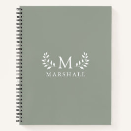 Cuaderno Nombre de monograma floral elegante moderno verde