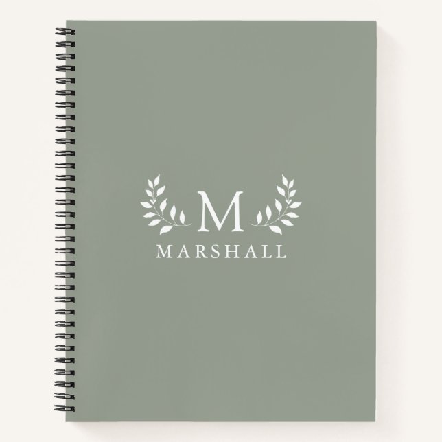 Cuaderno Nombre de monograma floral elegante moderno verde (Anverso)