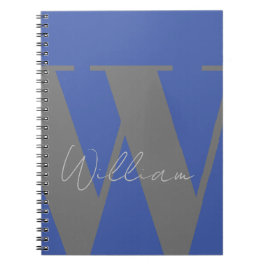 Cuaderno Nombre de Monograma gris azul elegante moderno