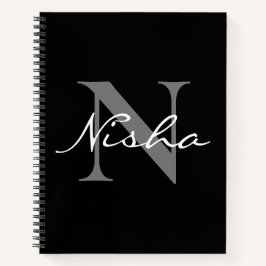 Cuaderno Nombre de Monograma Gris Blanco
