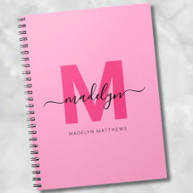 Nombre de Monograma Inicial Personalizado Rosa Fem