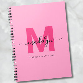 Cuaderno Nombre de Monograma Inicial Personalizado Rosa Fem