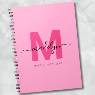 Cuaderno Nombre de Monograma Inicial Personalizado Rosa Fem