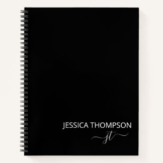 Cuaderno Nombre de monograma moderno blanco y negro persona