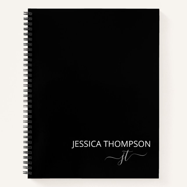 Cuaderno Nombre de monograma moderno blanco y negro persona (Anverso)