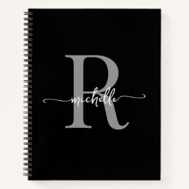 Cuaderno Nombre de monograma moderno con escritura en negro