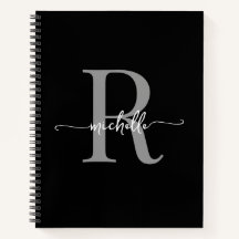 Nombre de monograma moderno con letra script negra