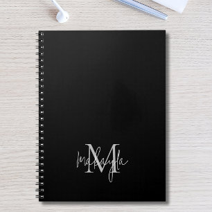 Cuaderno Nombre de Monograma Moderno Personalizado Negro