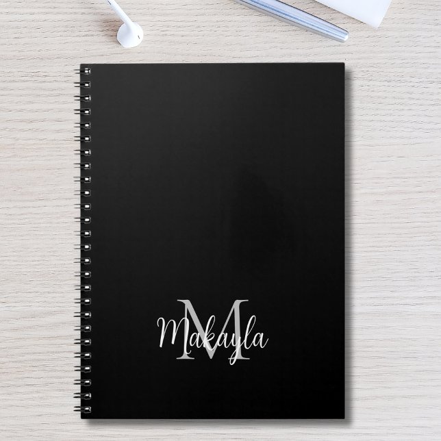 Cuaderno Nombre de Monograma Moderno Personalizado Negro (Subido por el creador)