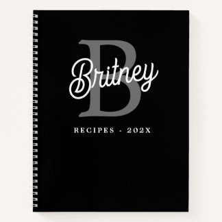 Cuaderno Nombre de monograma moderno Receta de guión gris n
