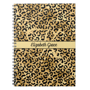 Cuaderno Nombre de monograma negro estampado en leopardo do