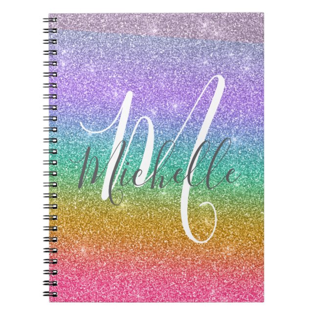 Cuaderno Nombre de monograma personalizado con brillo falso (Frente)