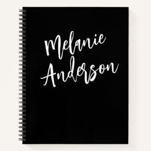 Cuaderno Nombre de monograma personalizado de blanco negro