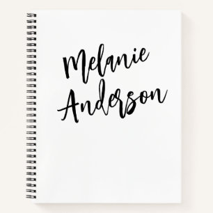Cuaderno Nombre de monograma personalizado de blanco negro 