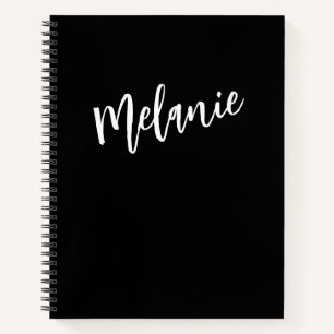 Cuaderno Nombre de monograma personalizado de blanco negro 