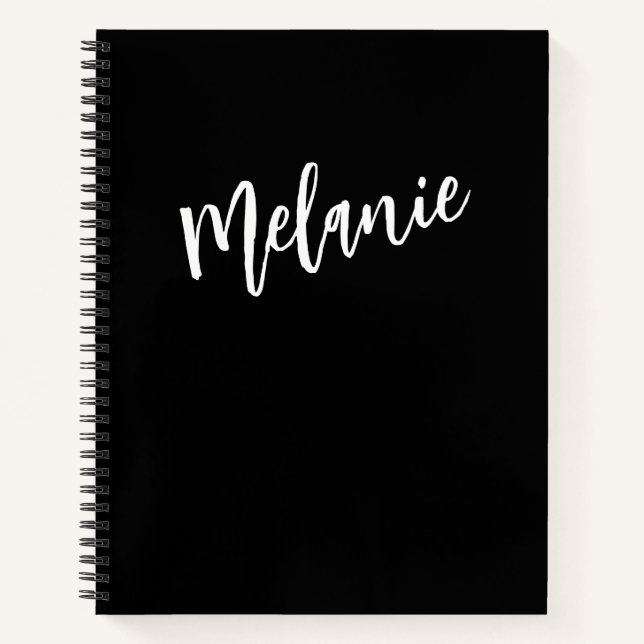 Cuaderno Nombre de monograma personalizado de blanco negro  (Anverso)