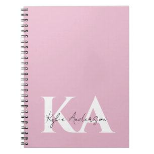 Cuaderno Nombre de monograma personalizado rosado moderno: