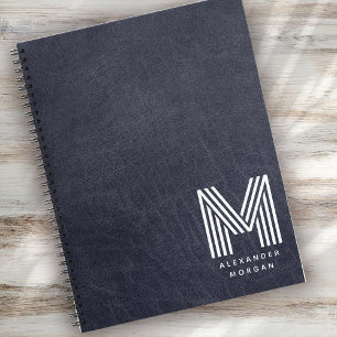 Cuaderno Nombre de monograma profesional de cuero azul