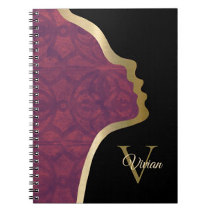 Cuaderno Nombre de Monograma Profundo Ruby Black And Gold F