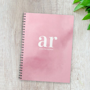 Cuaderno Nombre de monograma rosa acuarela Elegante Minimal