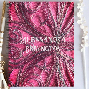 Cuaderno Nombre de monograma rosa elegante floral iridiscen