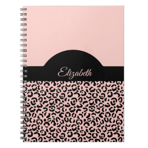 Cuaderno Nombre de Monograma Rosa Impresión de Leopardo Gue
