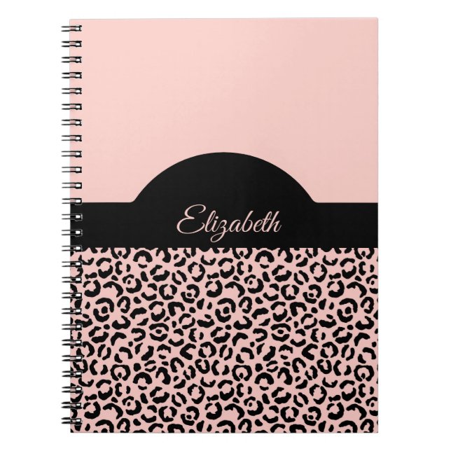 Cuaderno Nombre de Monograma Rosa Impresión de Leopardo Gue (Frente)