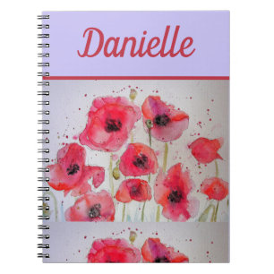 Cuaderno Nombre de mujer de color rojo adormidera de flores