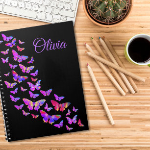Cuaderno Nombre de niña personalizado Arte de mariposa rosa