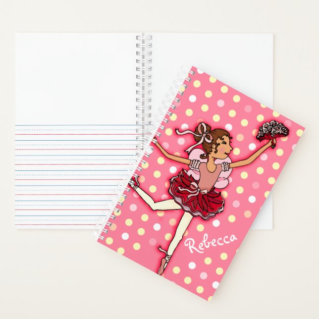 Cuaderno Nombre de niñas bailarina de ballet rosa lunares  (Interior)