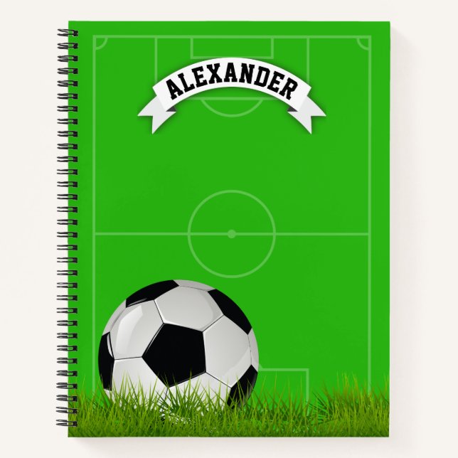 Cuaderno Nombre de niño editable Soccer (Anverso)