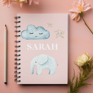 Cuaderno Nombre de niño moderno pastel rosa y azul