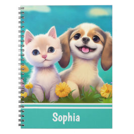 Cuaderno Nombre de niño personalizado de porcino y gatito l