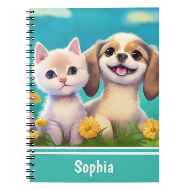 Cuaderno Nombre de niño personalizado de porcino y gatito l (Frente)