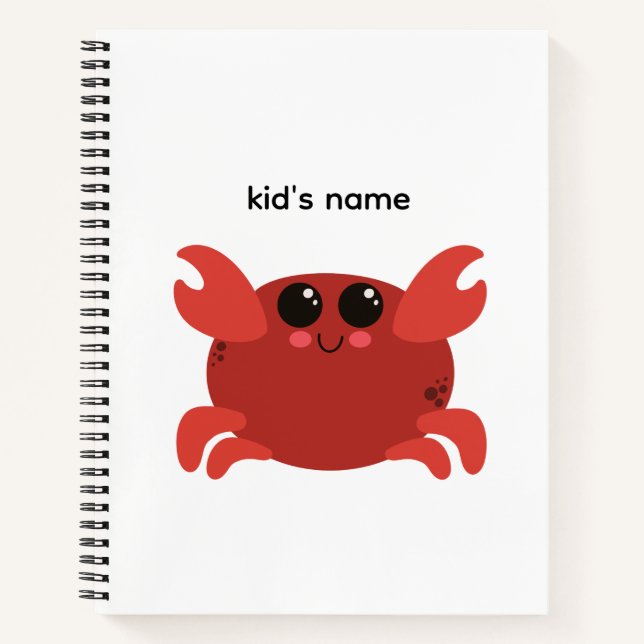 Cuaderno Nombre de niños lindo personalizado rojo cangrejo  (Anverso)