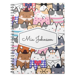 Cuaderno Nombre de niños patrón caprichoso gato gatito masc