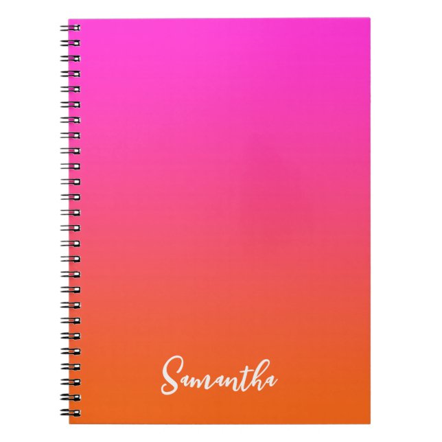 Cuaderno Nombre de ómbre rosa y brillante del Naranja magen (Frente)