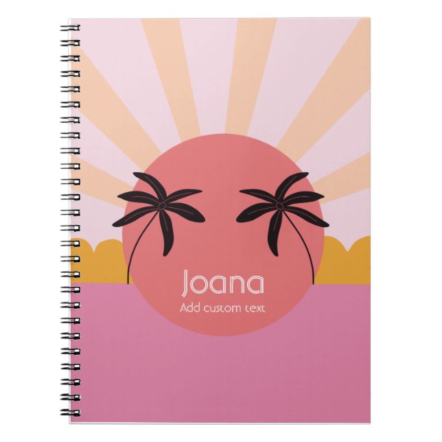 Cuaderno Nombre de palma de sol moderno en la playa rosa (Frente)