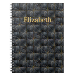 Cuaderno Nombre de Patrón de Baldosas de Ónix Negro Monogra