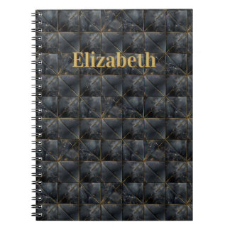 Cuaderno Nombre de Patrón de Baldosas de Ónix Negro Monogra