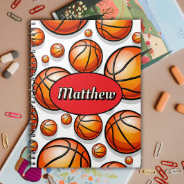 Cuaderno nombre de patrón de baloncesto rojo