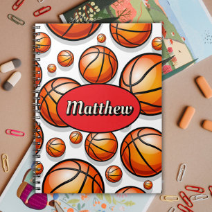 Cuaderno nombre de patrón de baloncesto rojo